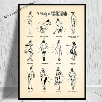 Divertente uno studio In ASStronomy Butt Shapes Print Poster Canvas Painting Vintage Ass diagramma Wall Art per bagno Home Decor 1