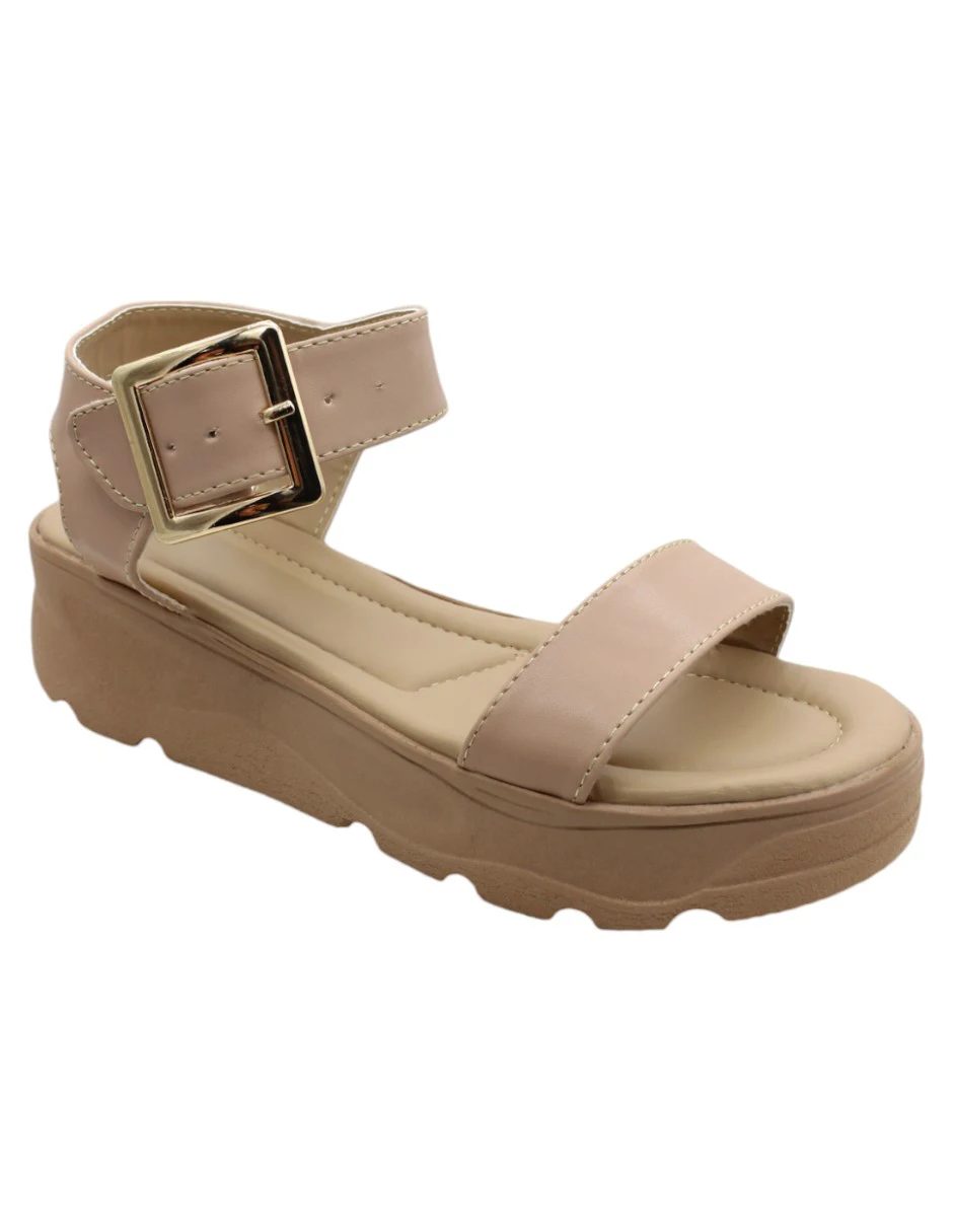 Sandalias con plataforma en Piel Vegana RBBASICS – Beige