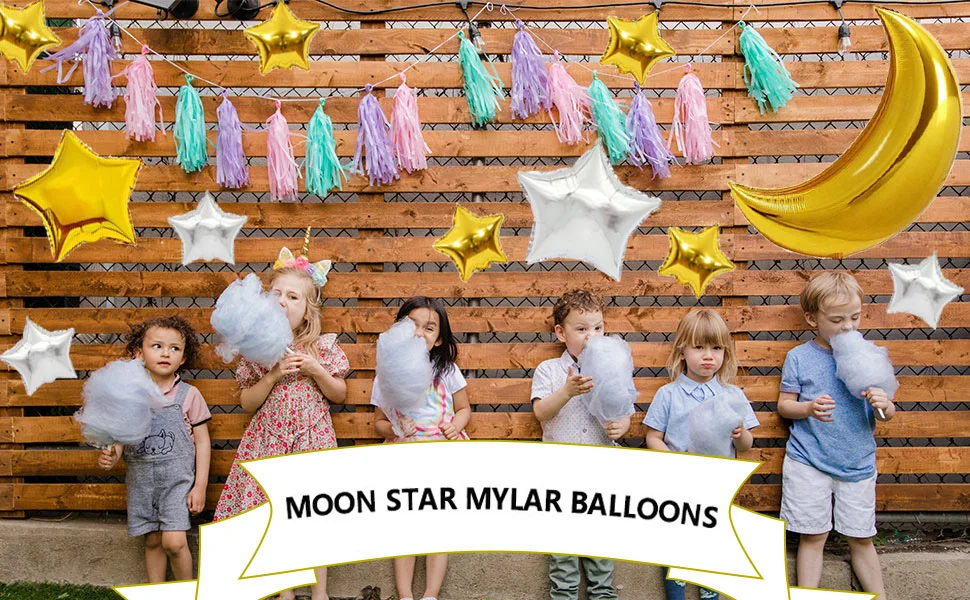 13-teiliges Set 36-Zoll Große Goldene Mond-Ballons und Silberne Stern-Folienballons für Taufe, Geburtstag und Hochzeitsfeier-Dekorationen – Detail 1
