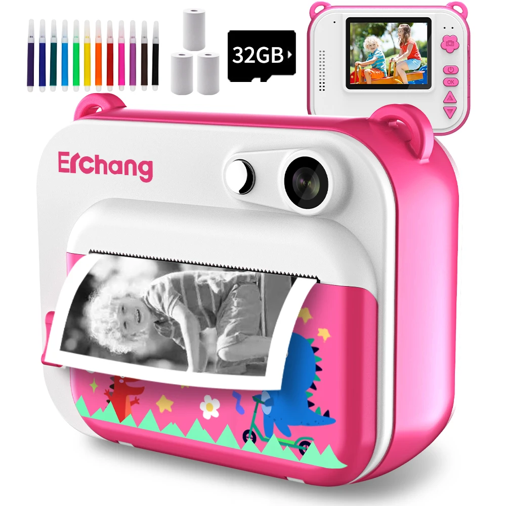 Cámara de impresión instantánea para niños Cámara de impresión térmica  Cámara digital 1080p HD con 3 rollos Imprimir papel Video Photo para niños  Juguetes Niño Niñas Navidad G