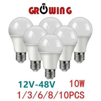 1-10 개/몫 DC 12 V-48V LED 전구 E27 B22 램프 10W Bombilla 태양 Led 전구 12 볼트 저전압 램프 조명