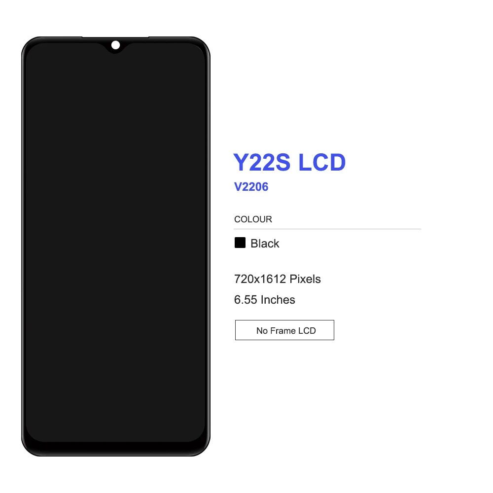 6.55 OEM Vivo Y22 V2207 LCD 디스플레이 터치 스크린 디지타이저 어셈블리 vivo Y22s V2206 LCD 프레임 수리 부품