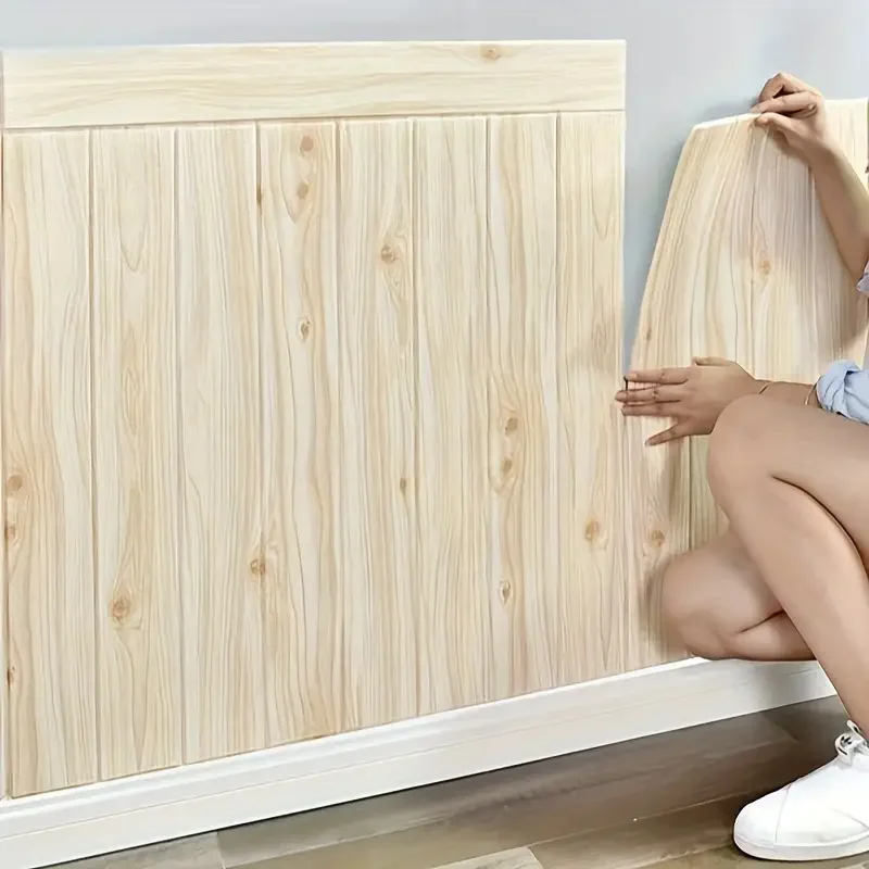 10Pcs 35*35cm Bedroom Decoration Wood Grain 3D Living Room Background Wall Stickers Kitchen Self Adhesive Waterproof Home