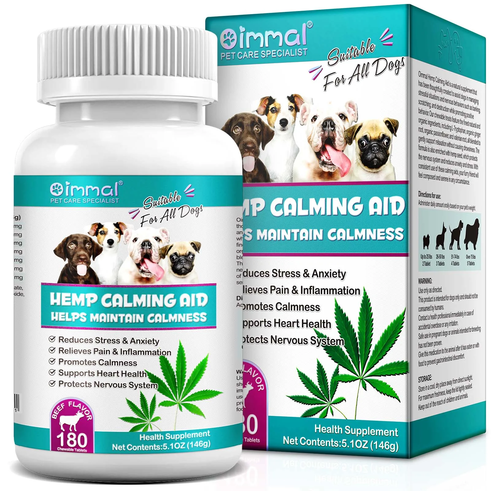 Dogs Calming Aid Tablets Promoting Calmness Heart Health Nervous System Protection Easing Stress Anxiety Pain Inflammation