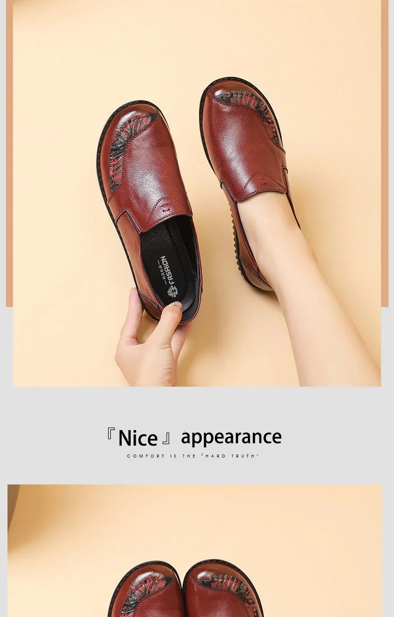 Luxus Bequeme Mama Schuhe frauen Müßiggänger Ballerinas Ältere Frau Echt Leder Mokassins Mom Vintage Schuhe Ohne Absätze – Detail 17