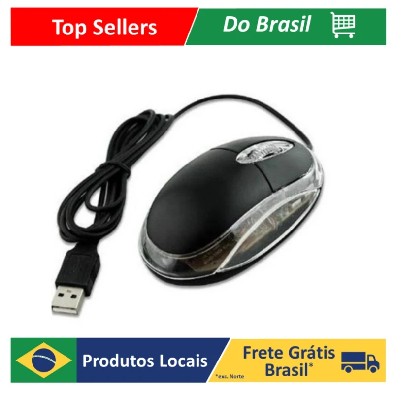 Mouse USB óptico com led mini Preto com Fio