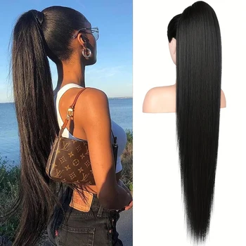 Straight Ponytail Human Hair Extension With Clip In Drawstring Ponytail Straight Brazilian 100% Human Hair Natural Clip Ponytail 1