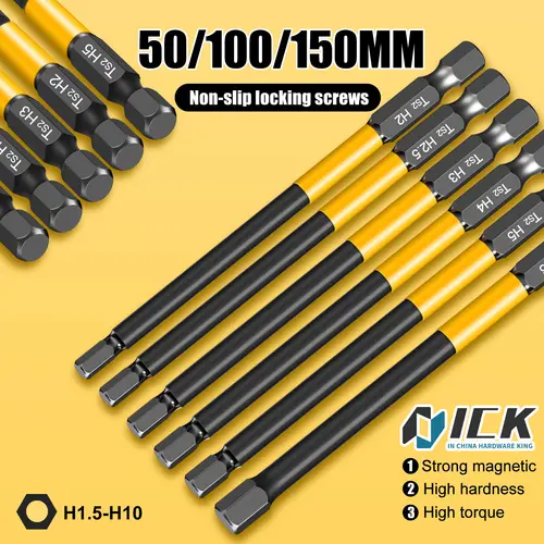 Allen Wrench Drill Bit Hex Driver Bits Set 50/100/150mm H1.5-H10mm with Magnetic Grip and Slip Design for Secure Screw Holding