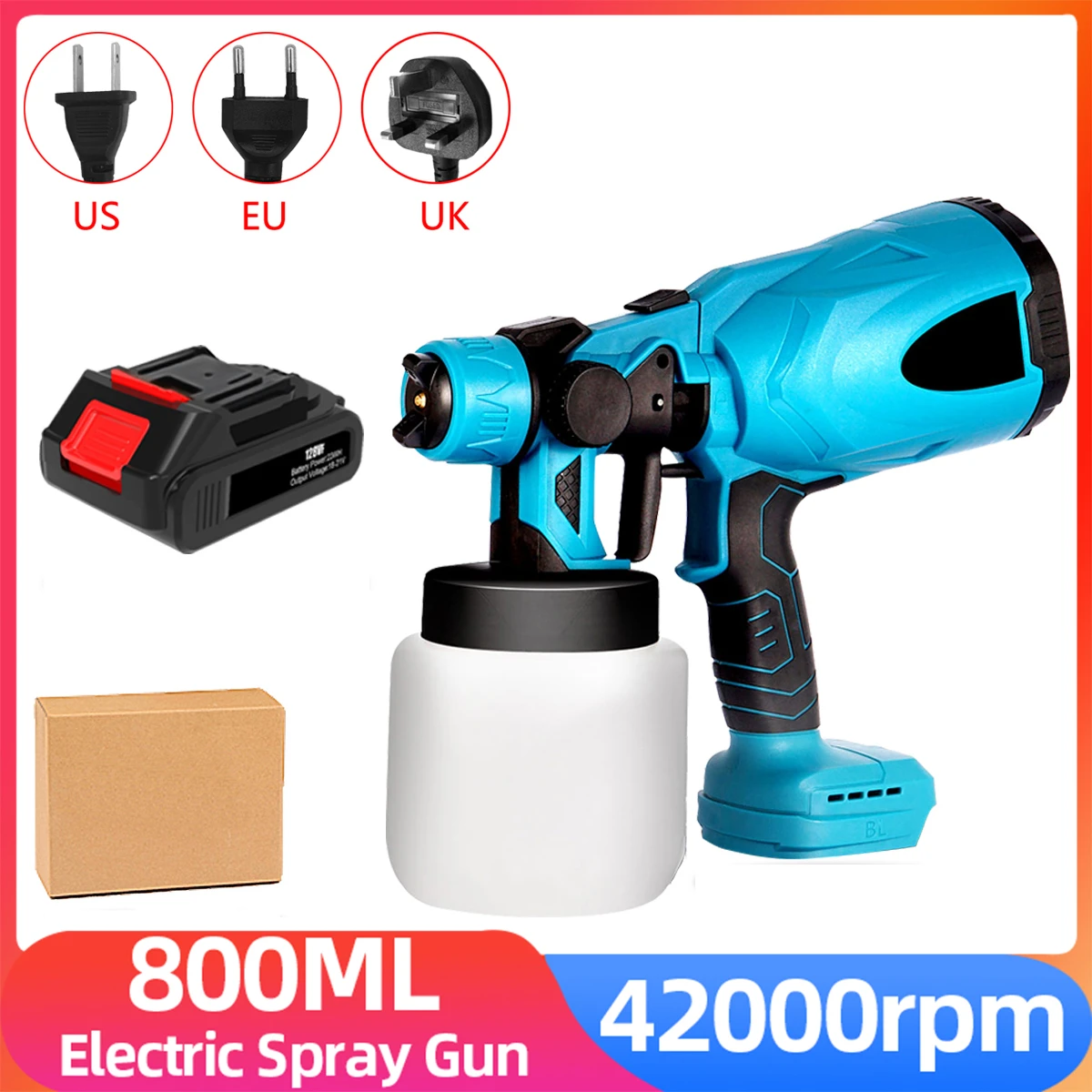 800ml Electric Spray Gun Portable Cordless Paint Sprayer Auto Furniture Steel Coating Airbrush