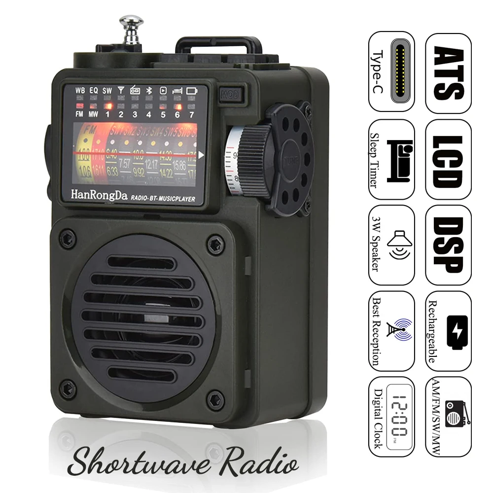 Portable Bluetooth Shortwave Radio Music Player Fm/am/sw/wb Full Band
