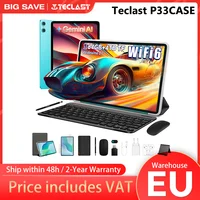 Tablette Teclast P33 avec étui, Android 15, 10,1 pouces 1280x800, Max. 9 Go de RAM, 64 Go de ROM, A333, 5 cœurs, 6000 mAh, Type-C 1