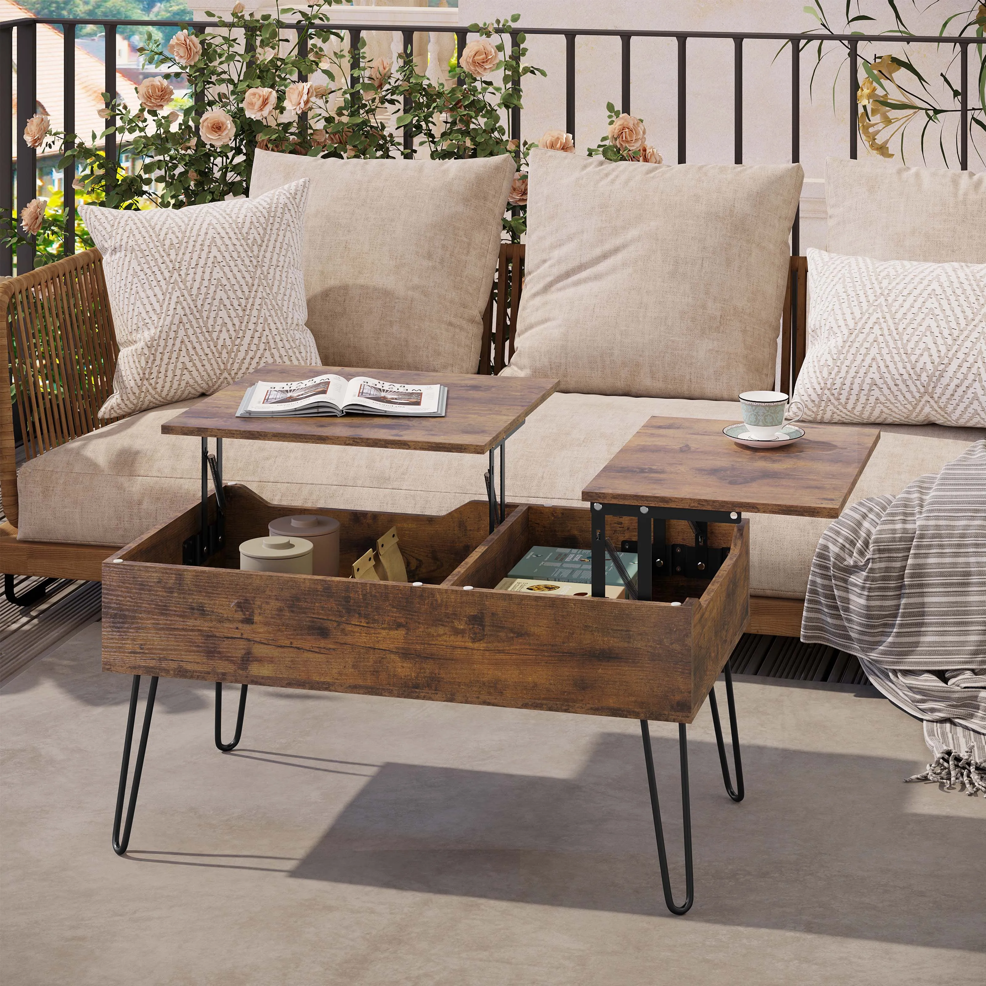 WOLTU Tavolino da caffè con doppia piastra di sollevamento