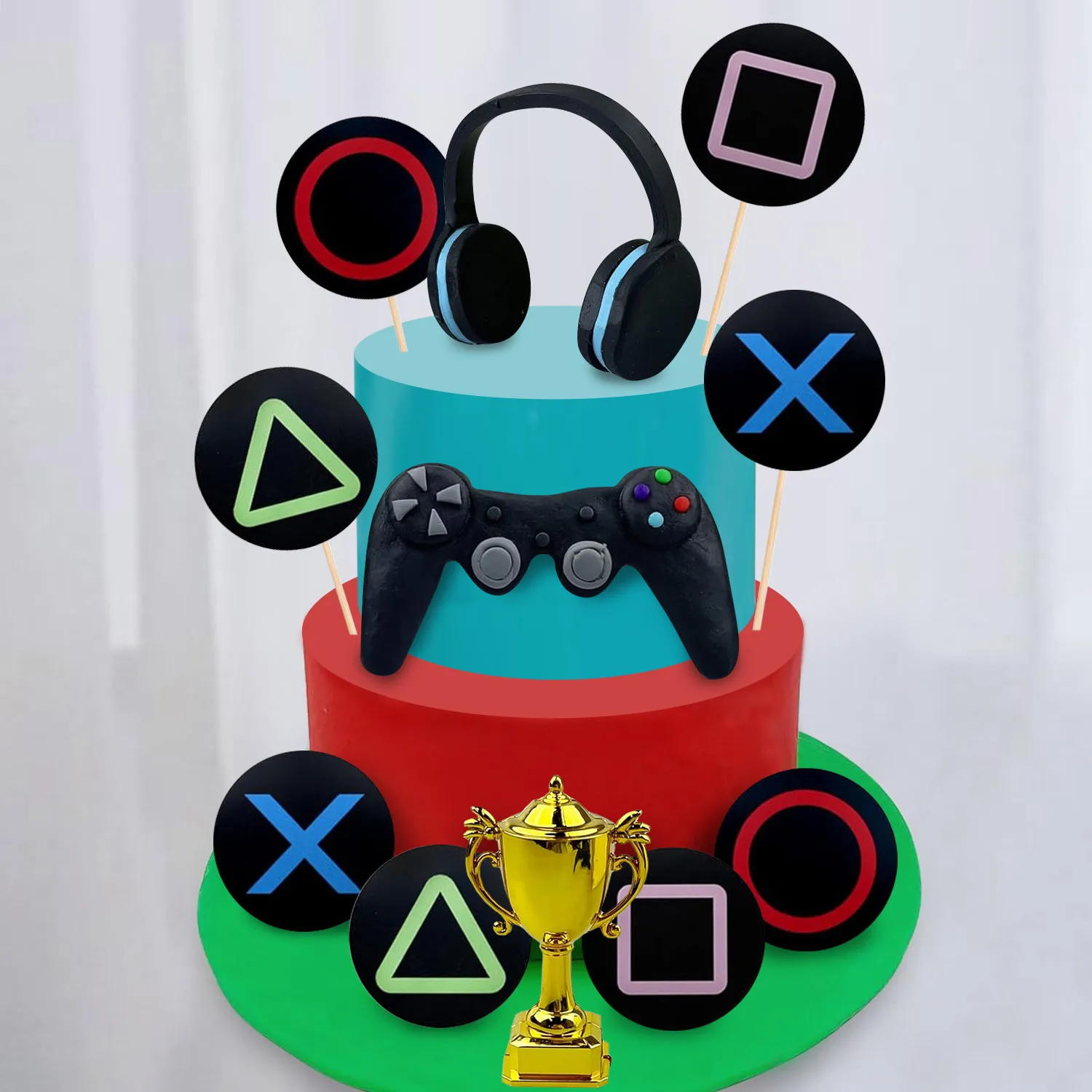 Videospielthemen Kuchendeckel Headset Kuchendekoration Ball Controller Kuchendekoration für Geburtstagsfeier Kuchendekoration – Detail 14