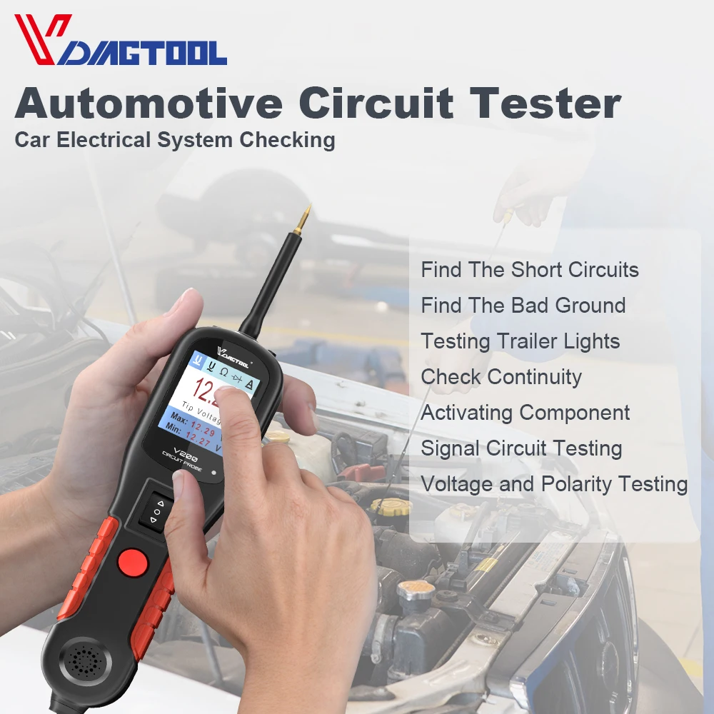 

VDIAGTOOL V200 Automotive Circuit Tester Car Electrical System Diagnostic Power Circuit Probe Kit LED Display 12V/24V Vehicle