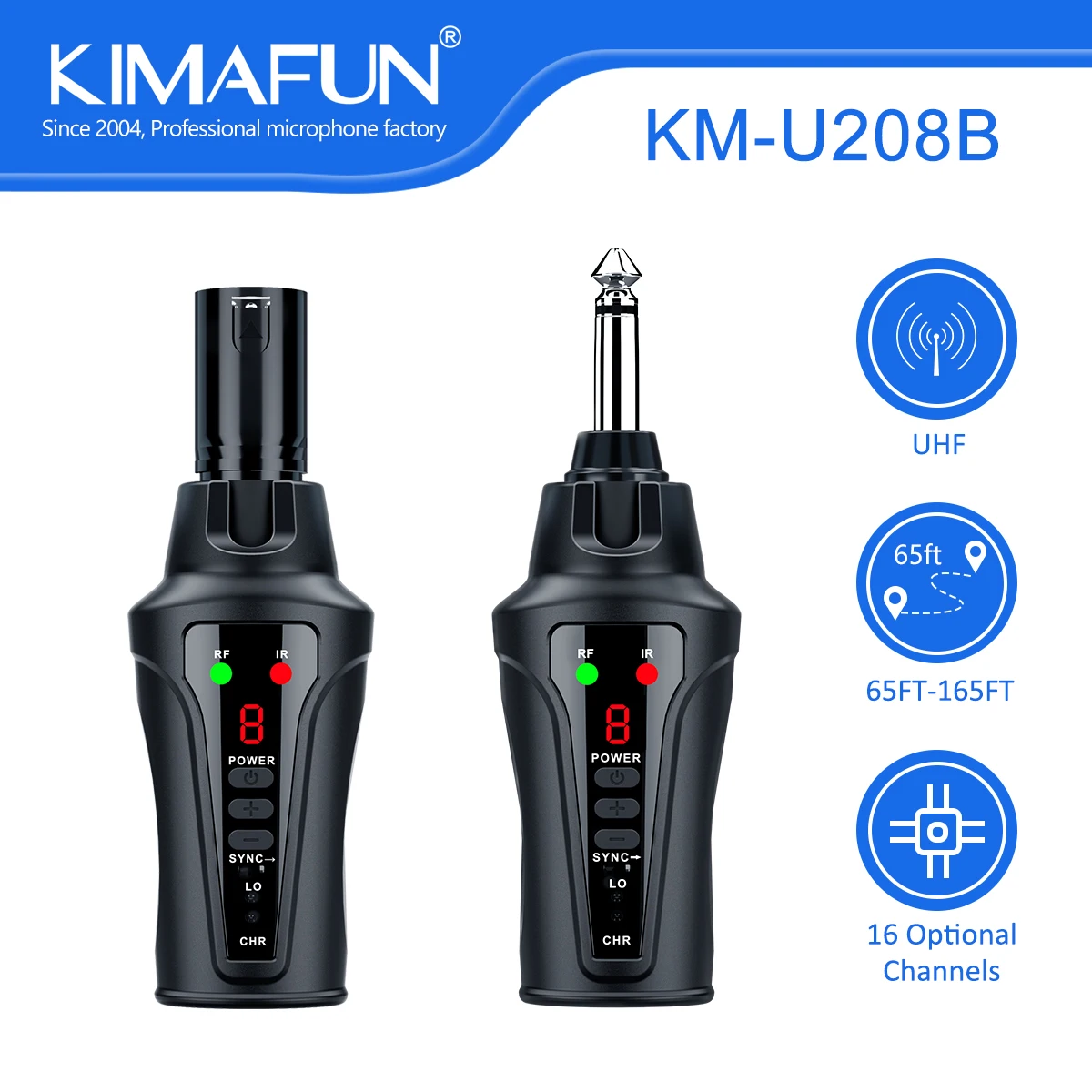 KIMAFUN UHF 무선 오디오 시스템 XLR 커넥터 다이나믹 콘덴서 마이크 용 6.35mm 잭 마이크 송신기 및 수신기 세트