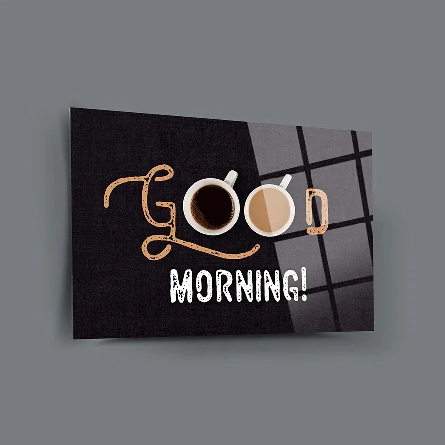 

Good Morning Decor, Glass Wall Art, Frameless Free Floating Tempered Glass Panel, Home Office Living Room Decoration,