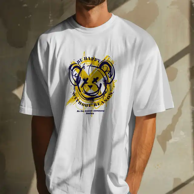 Camiseta Masculina em Algodão Be Happy Estilo e Conforto Malha Ajustável do P ao G1