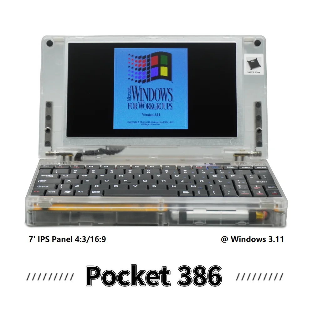 Pocket 386 Retro DOS Computer 386sx CPU Windows3.1/95 Hand386 Pocket386 Clear