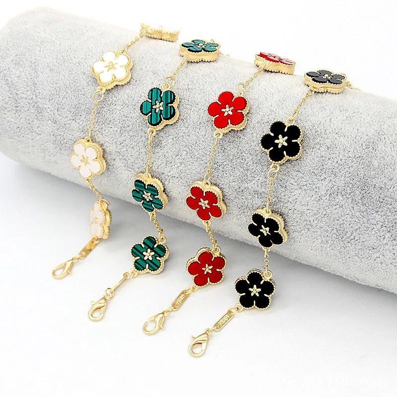 Bracelets de fleurs coréennes douces à cinq feuilles pour femmes, breloque double face, bracelet en métal, cadeaux de bijoux de fête de mariage, nouveau