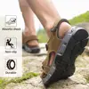 GOLDEN CAMEL Men's Summer Sandals Leather Open Toe Hiking Sandal Walking Beach Shoes for Men Water Athletic Premium Waterproof 5