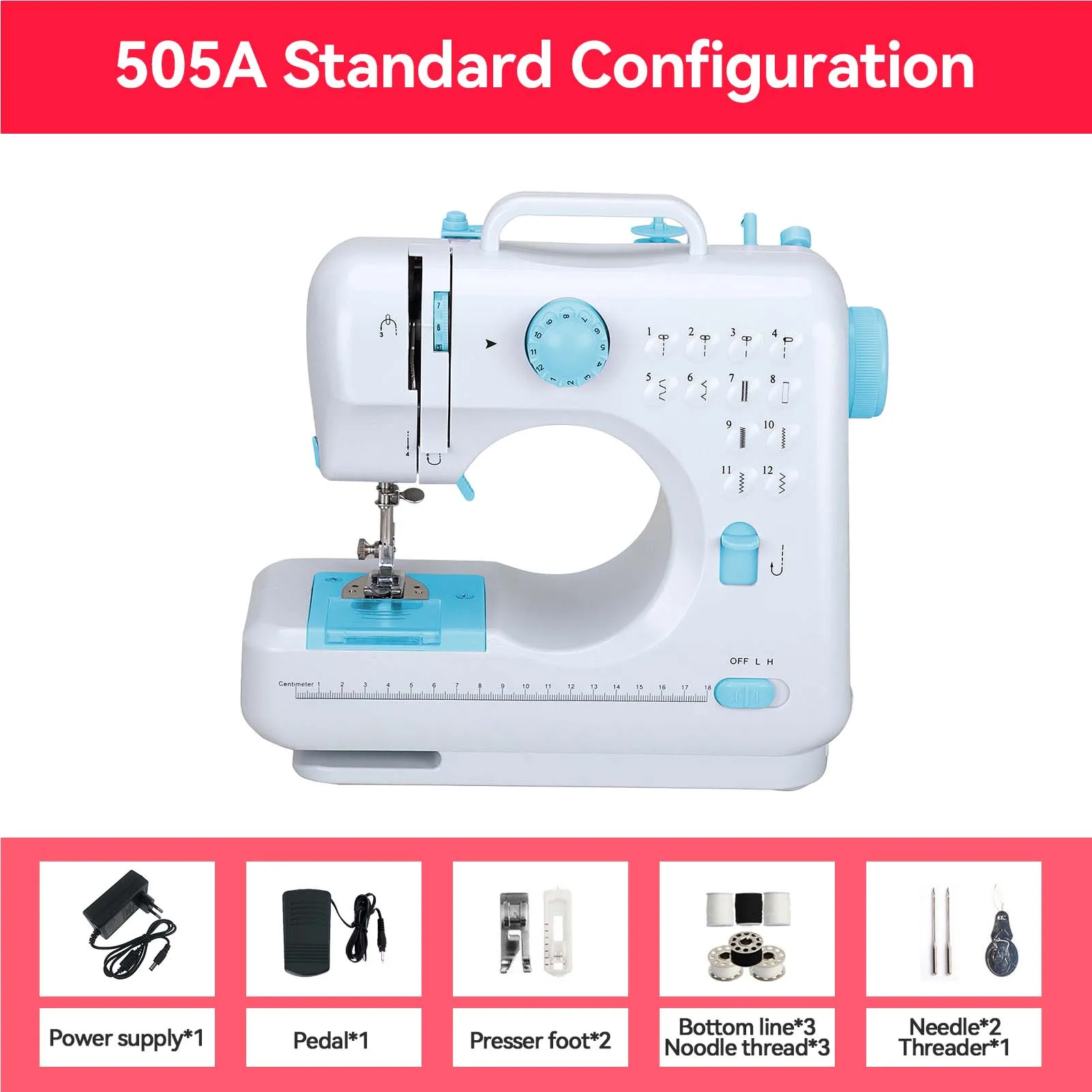 12 Stitches Electric Sewing Machine Household Double Thread Sewing Machine EU 220V Blue Button Automatic winding design