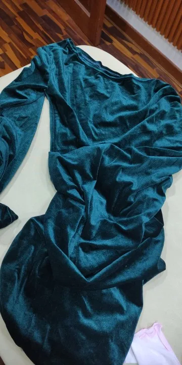 Women Elegant Long Sleeve Party Evening Velvet Bodycon Split Pencil Midi Dress Spring Autumn Clothes photo review