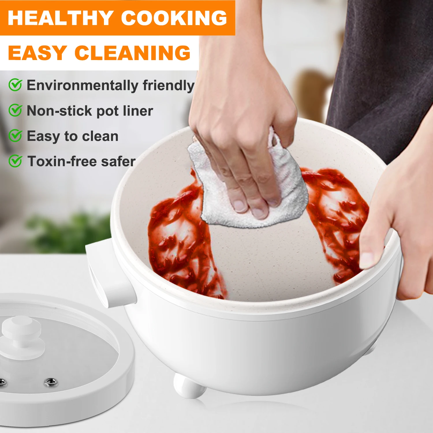 Hot Pot Electric, 2L Rapid Ramen Cooker for Dorm, Electric Pot for Cooking with Veggie Egg Steamer, Portable Nonstick Frying Pan 4