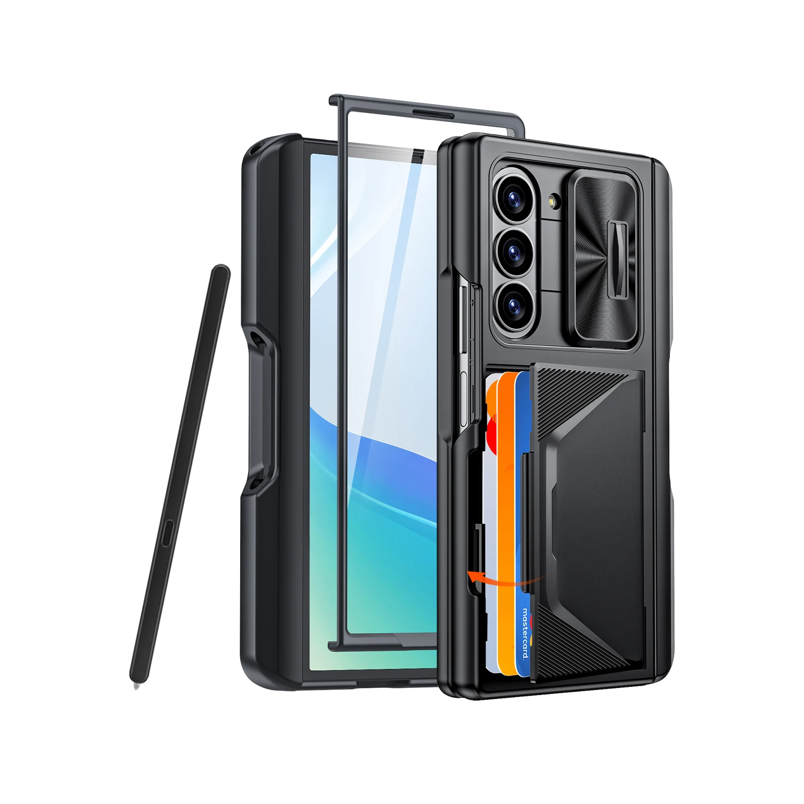 Mother's Day Gift: Shockproof Phone Case with Card Holder and Pen Slot, includes Full Coverage 9H Protective Film
