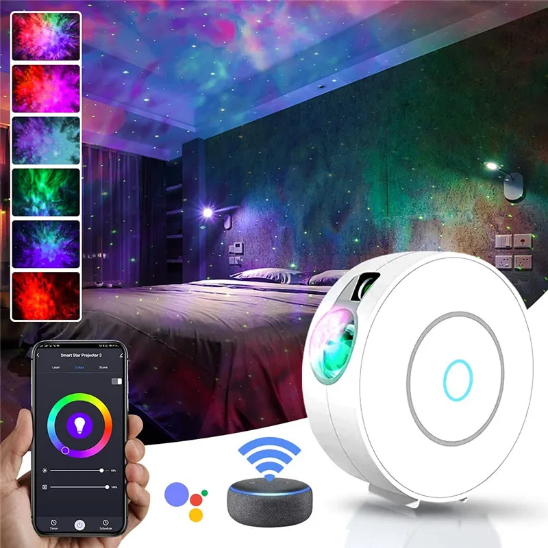 Tuya Smart Star Projector Wifi Laser Starry Sky Projector Waving Night Light Led Colorful App Wireless Control Alexa Compatible