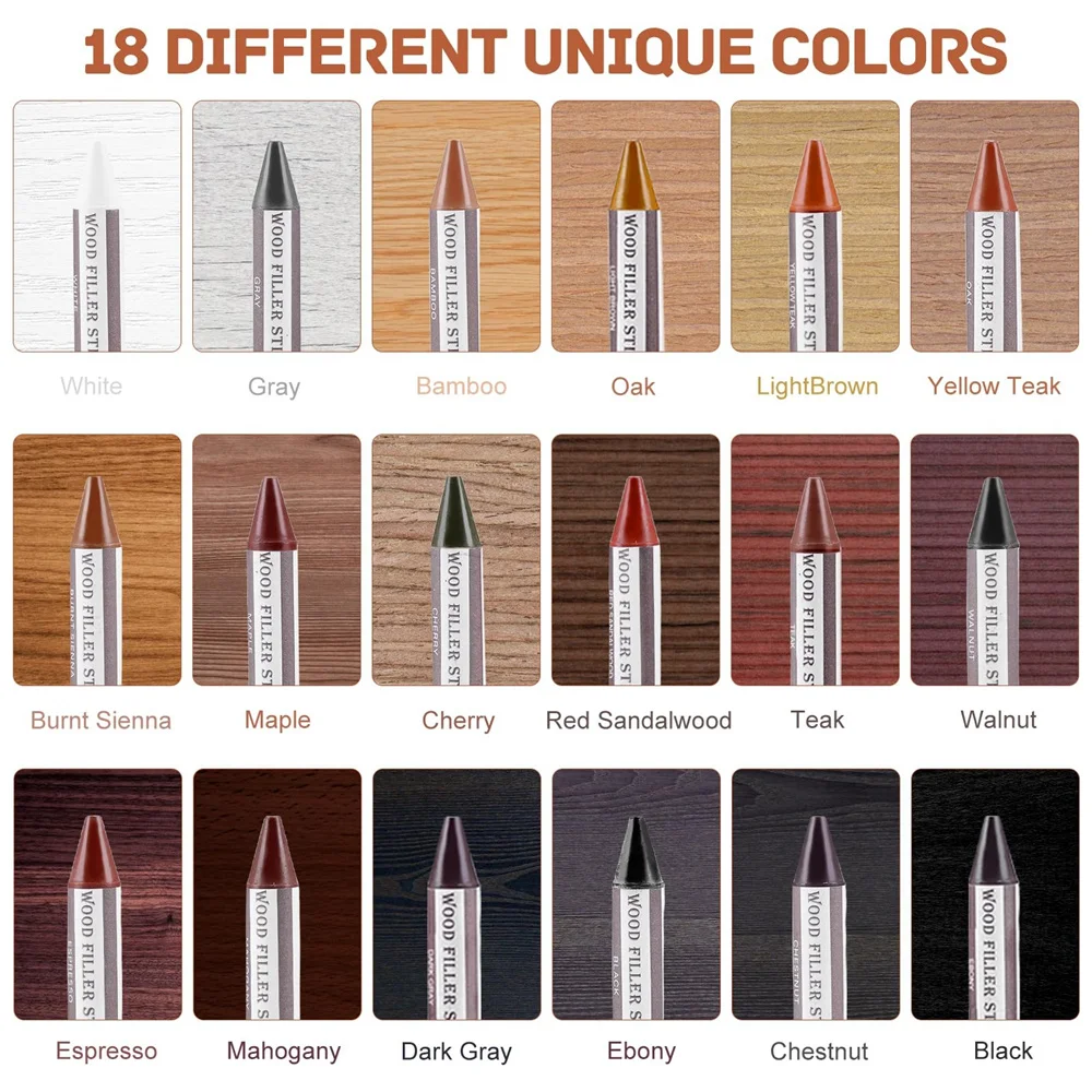 SEISSO 50Pcs Furniture Repair Kit 24 Colors Wood Filler Paint for Scratches Cracks Discoloration on Tables Cabinets Floors Doors