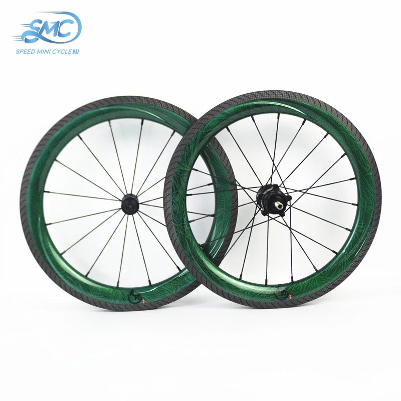 

SMC SPEED MINI CYCLE 16 Inch 349 LUNATE Green Color-Crystal Carbon Wheels for Brom / Folding Bike External 7-Speed