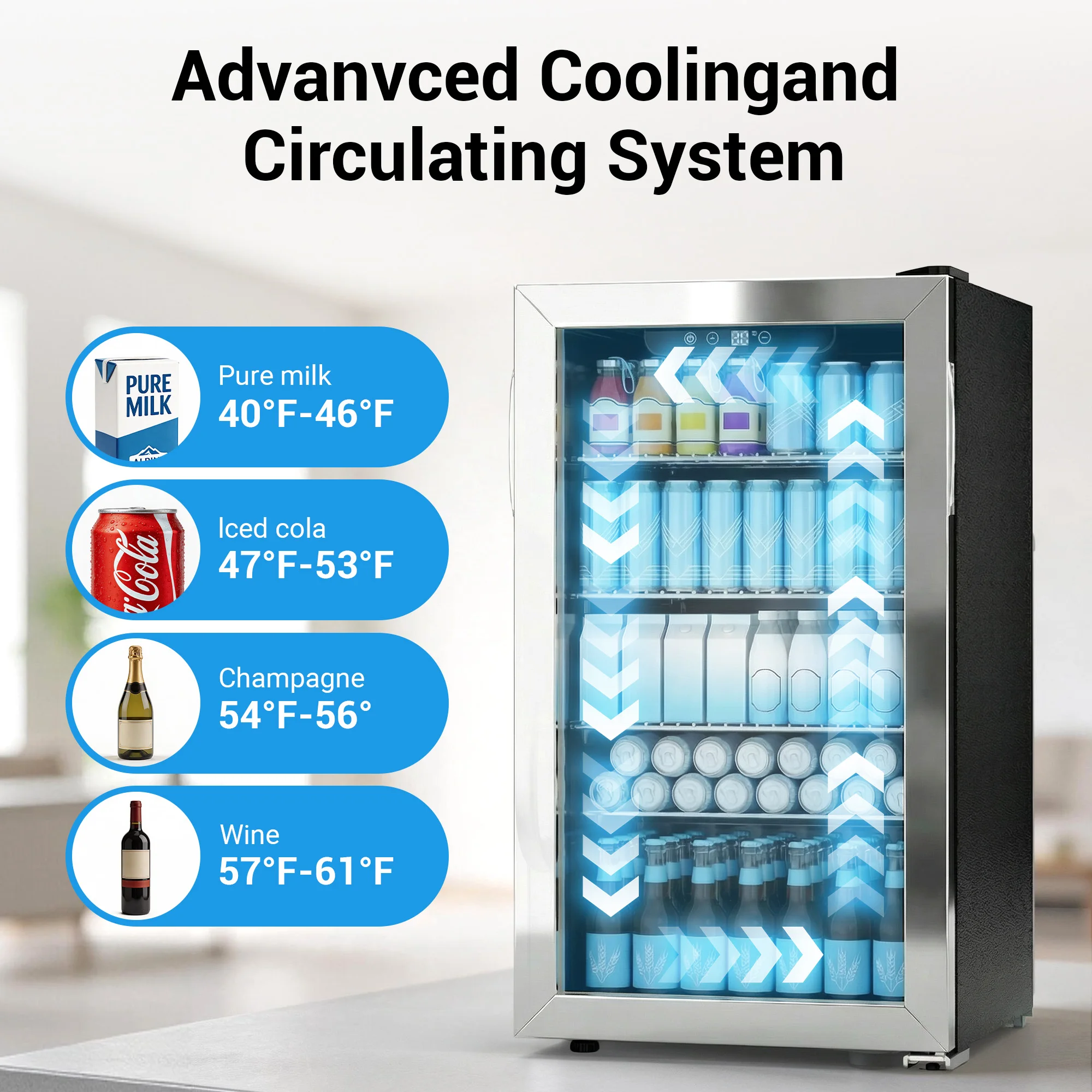 Beverage Refrigerator and Cooler, 130 Can Mini Fridge with Glass Door for Soda Beer for Office, Bar Adjustable Removable Shelves 6