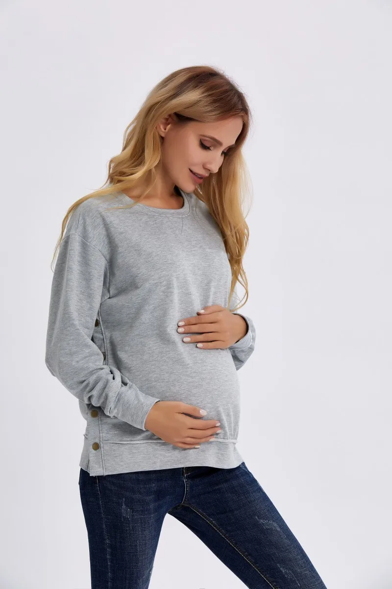 Maternity Clothes Premama Long Sleeve Blouse Fall Winter Loose Pregnant Women Solid O-Neck Sweater Shirt postpartum Pullover Top 2
