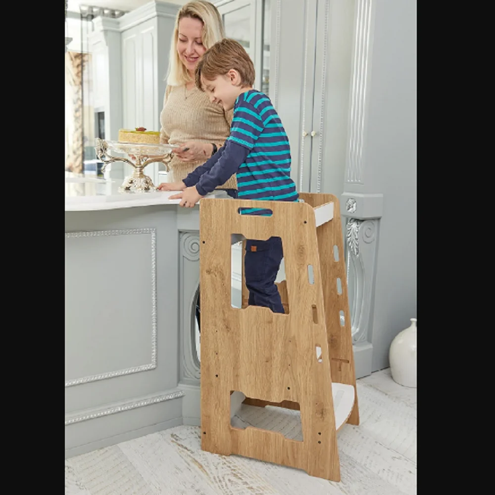 Torre di apprendimento Montessori in legno Torre di aiuto per la cucina  Sgabello di sicurezza per la cucina 2 6 anni Torre di attività per bambini  Mobili per bambini antibatterici Gradino regolabile