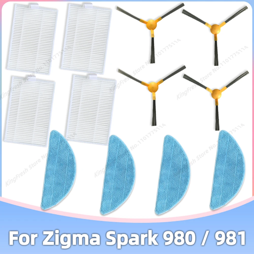 Compatível com Peças de Reposição para Zigma Spark 980981 Aspirador de pó Acessórios Escova Lateral Filtro Principal Hepa Pano de Limpeza