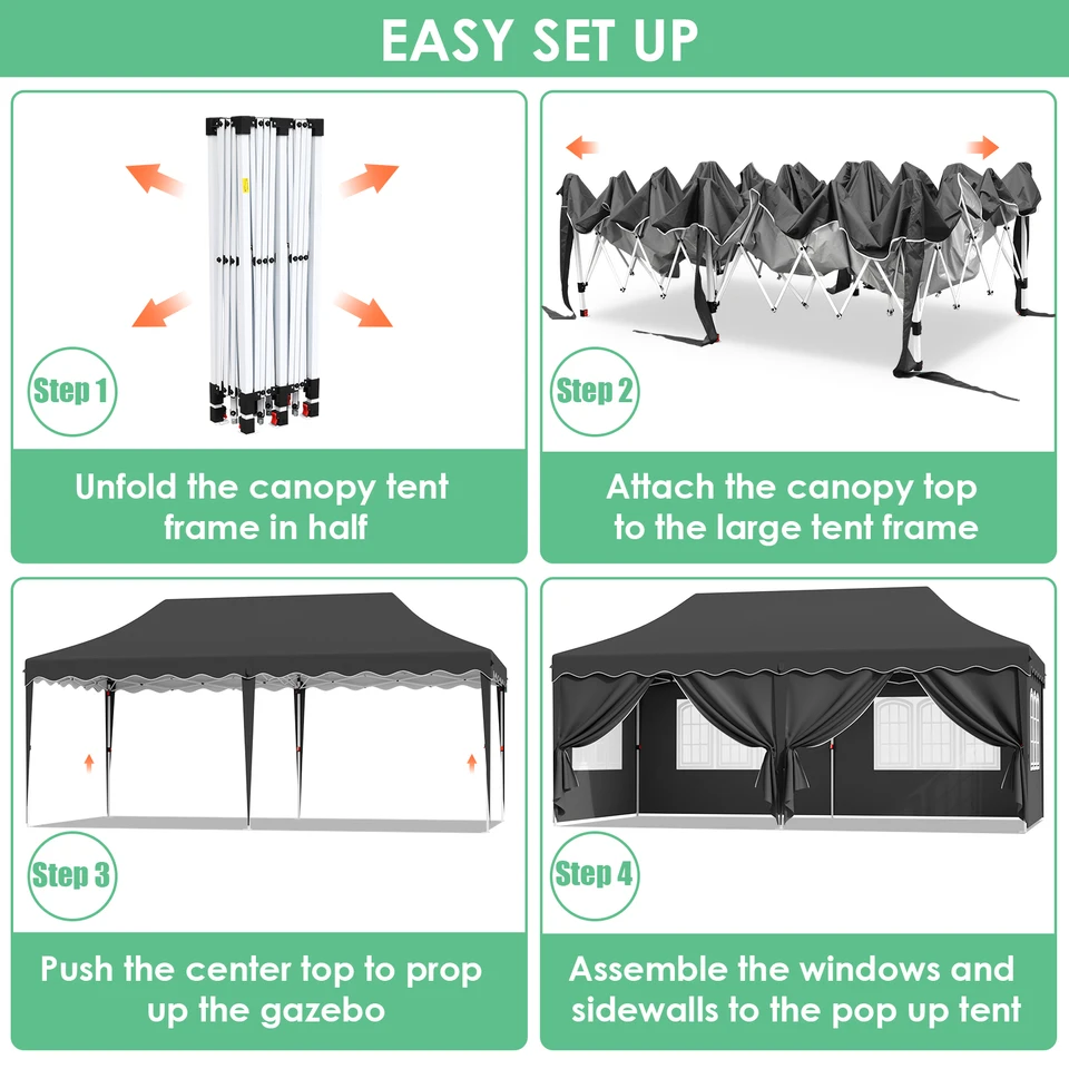 Gazebo Pieghevole 3x3 M Bianco Con Pannelli Laterali - Tetto In Oxford, Regolabile In Altezza, Con Borsa, Per Giardino E Feste