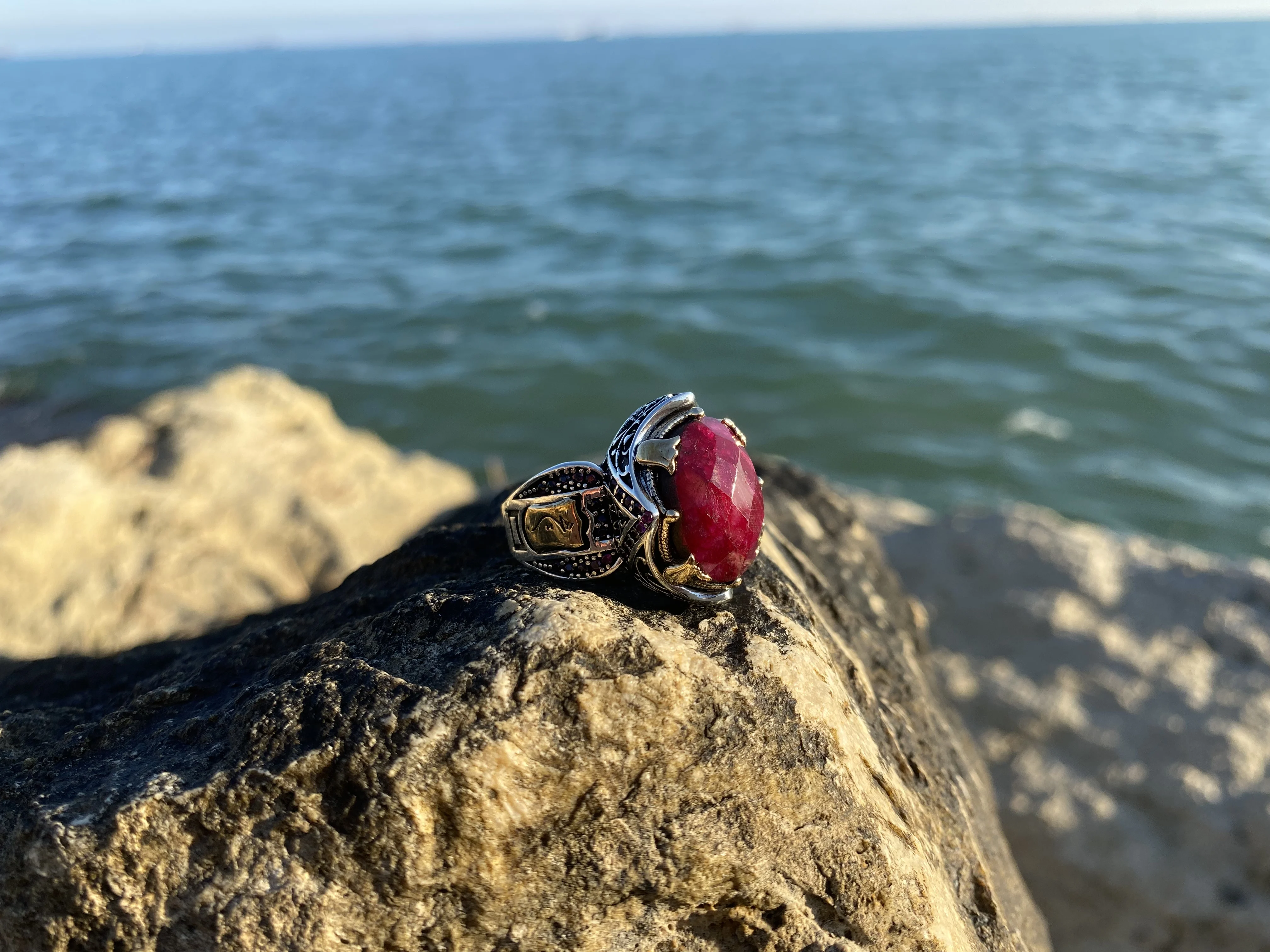 

Sultan Series - Special Desing with Silver Red Catalin Stone Ring Fashion Turkish Premium Quality Handmade Jawelery, gift,