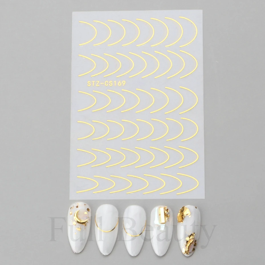French Tips Nail Stickers 3D Gold Rose Curve Stripe Lines 8 A40b179ca7c56478796c768cd740fbc180
