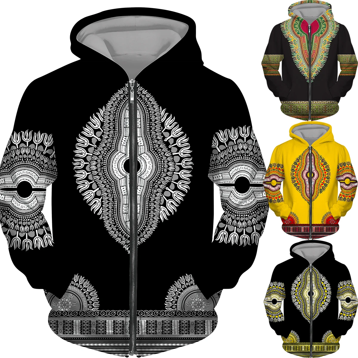 

Men Women African 3D Printed Zipper Hoodies Streetwear Hooded Jacket Coat Couple Traditional Hooded Clothing Casual Outwear