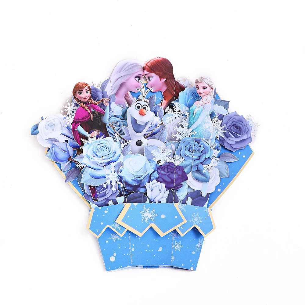 Frozen Flower Bouquet Greeting Card Elsa & Anna 3D Floral Pop Up Card Creative Gifts for Parents Friends Children Lovers