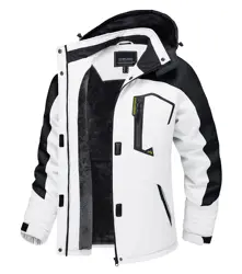 Women's Winter Waterproof Thermal Jacket - Heavy Fleece Snowboard Coat Windbreaker Parka - CN XL (US L) (White With Black)