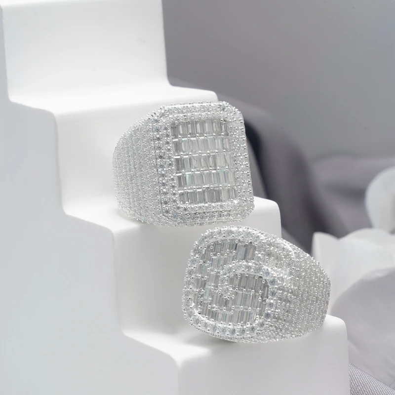 

CADERMAY Jewelry Wholesale 100% S925 Silve Trendy DEF Rectangle Shape Moissanite Hot Sale Anniversary Gifts Rings For Man