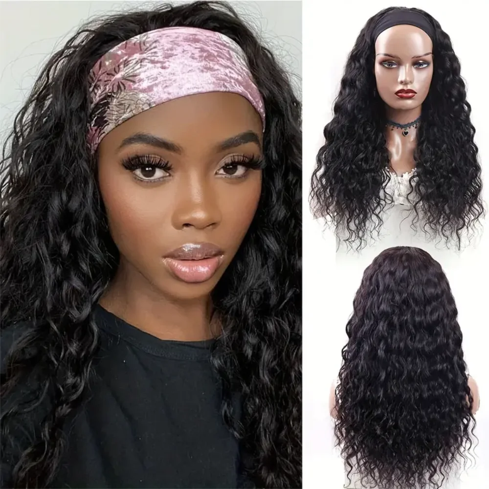 Human Hair Deep Wave Headband Wig For Black Women Glueless None Lace Front Wear And Go human hair wigs