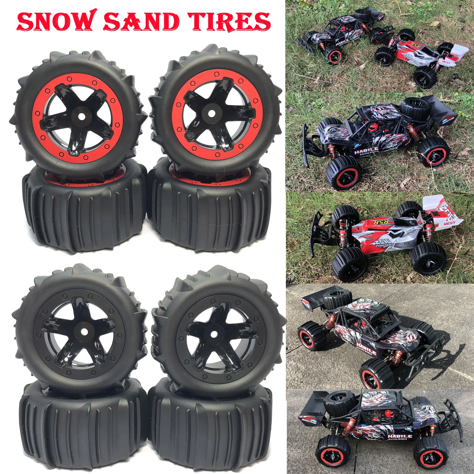 KingVal Replacement Wheel & Tire Combo For WLtoys 124010 RC Car - Front & Rear Set (Orange)