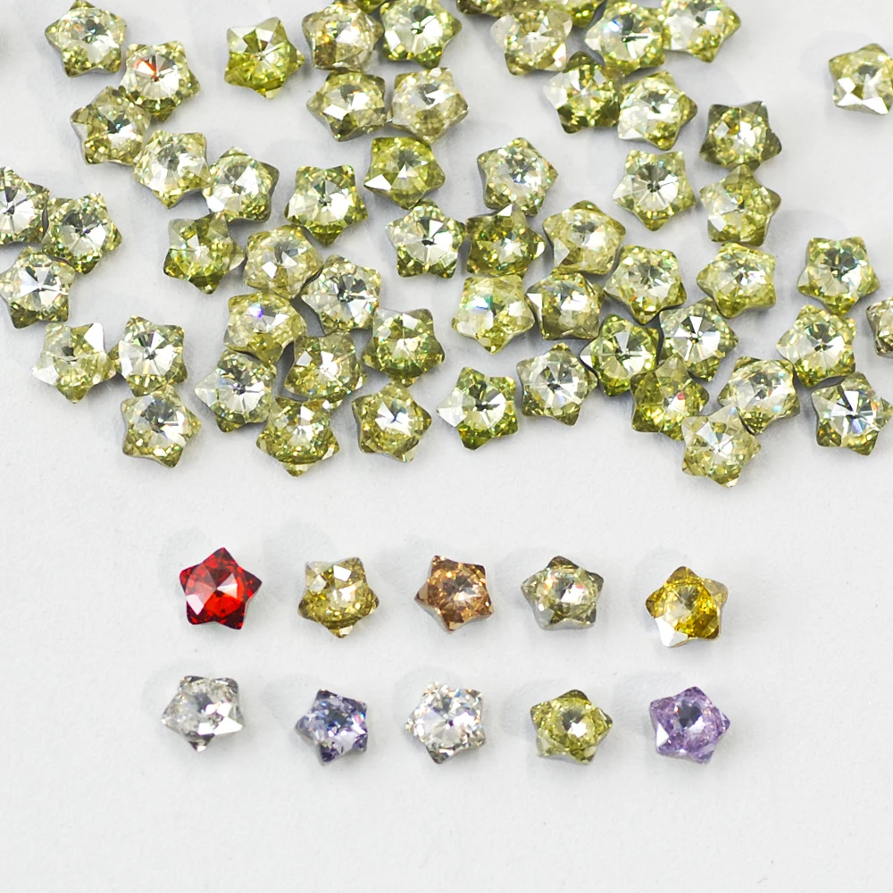 

50pcs 3D 4mm Starfish Shape Multi-Color Sparkling Zircon Pointed Bottom Nail Art Luxury Rhinestones For DIY Jewelry Decoration
