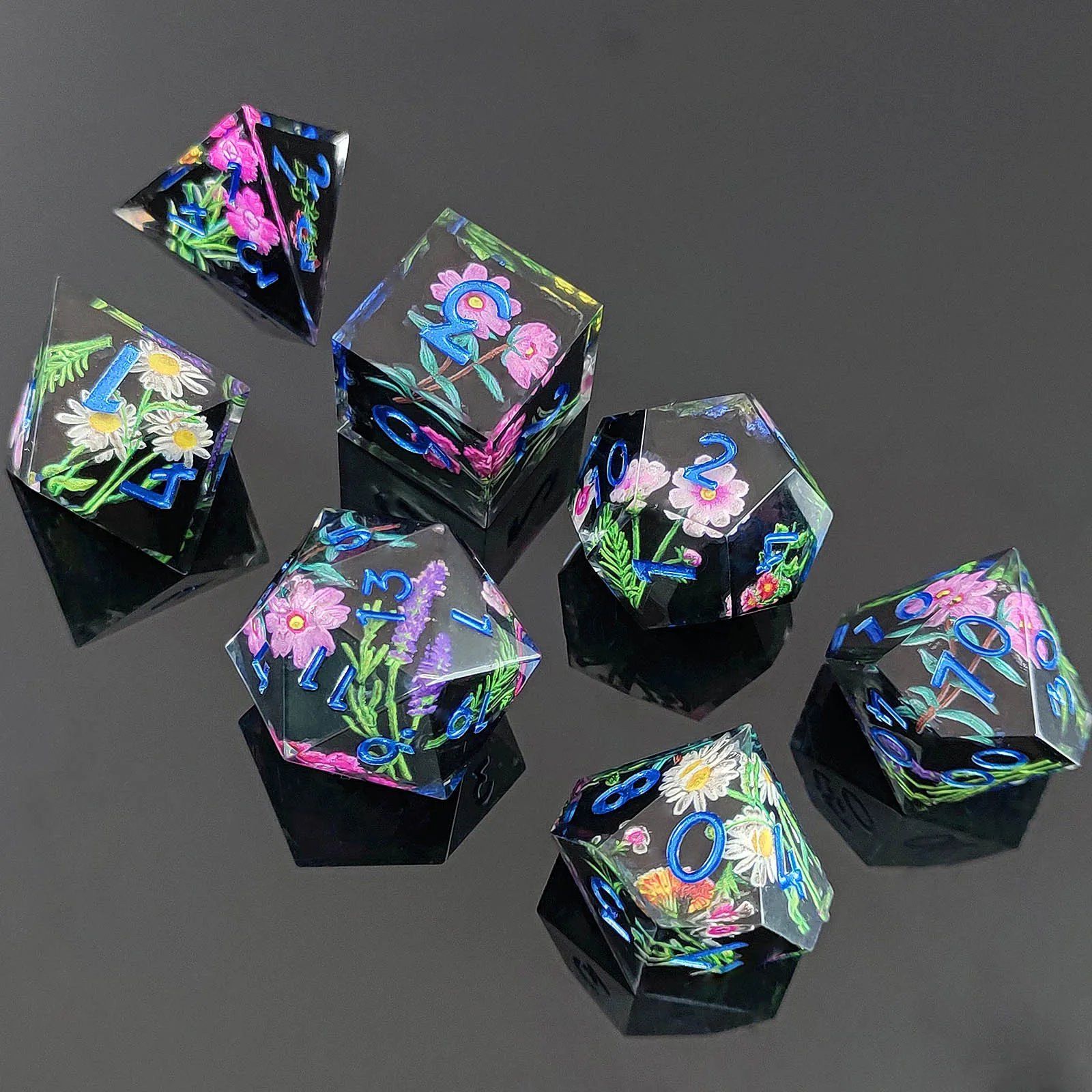 DND Flower Dice Resin Dice set RPG Resin polyhedral Dnd set for DND Game player dice collector D&D dice 7PCS