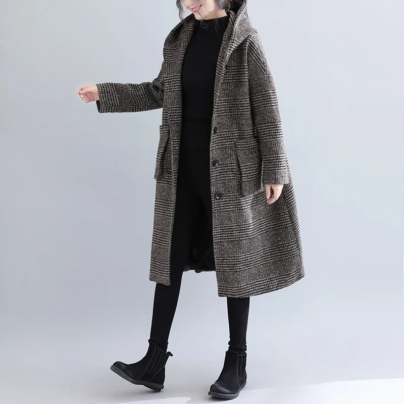 Ladies Woolen Long Jacket Coat Fall Winter Casual Female Women Warm Thick Long Sleeve Coat Windbreaker Overcoat Outwear