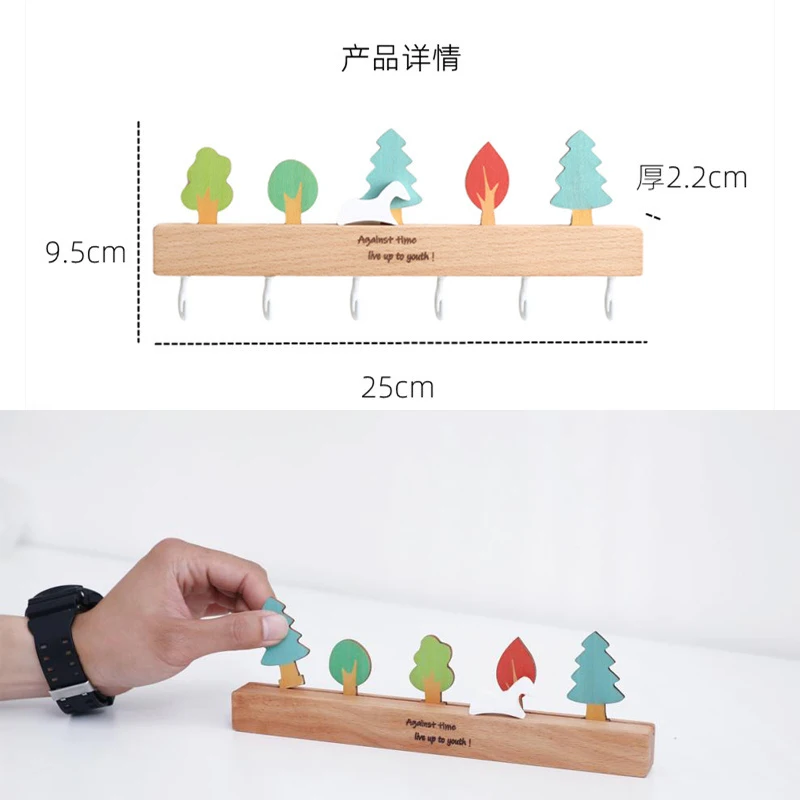 Creative Wooden Wall Mounted Key Storage Rack with 6 Hooks Wall Key Organizer,Home Decor for Entryway Hallway 5