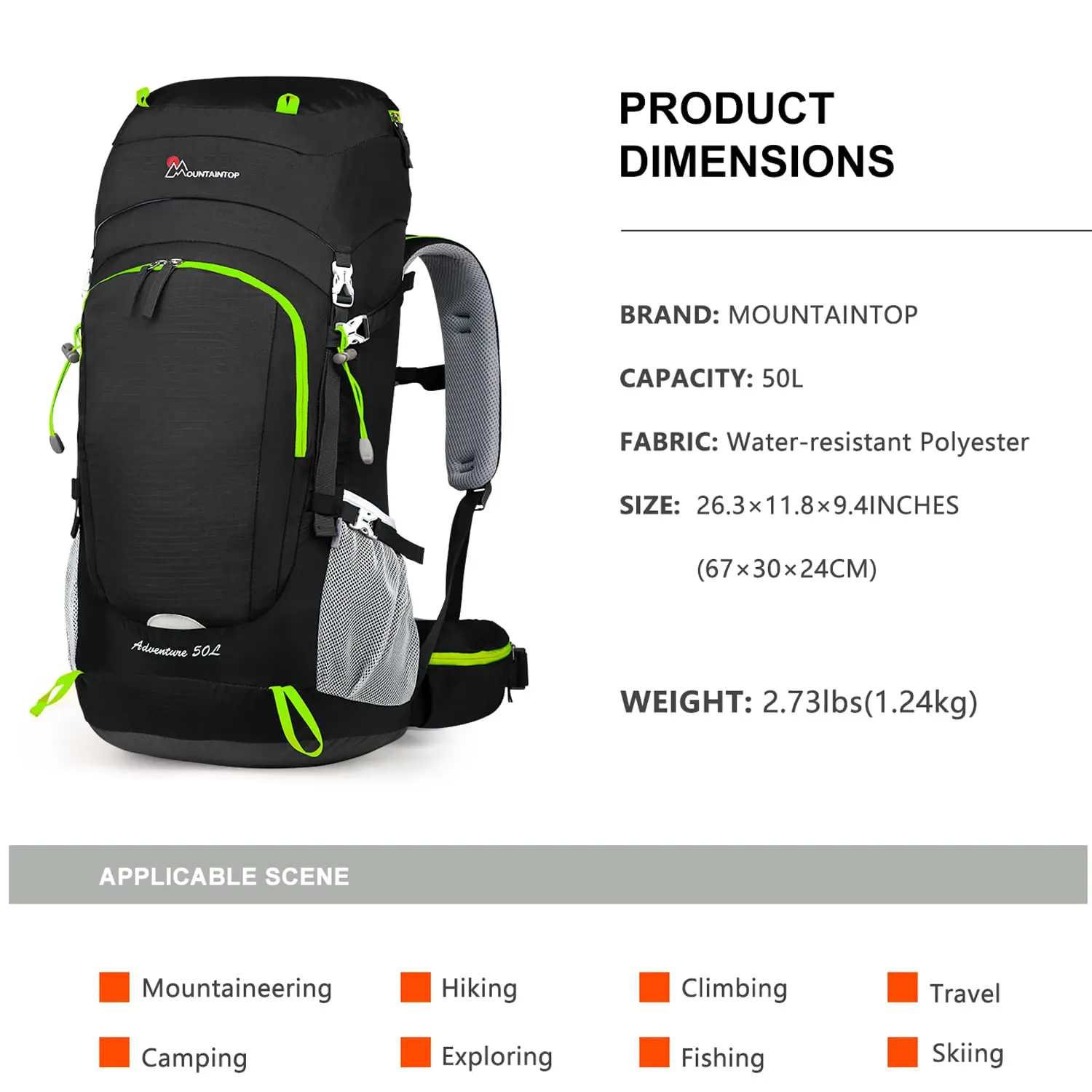 MOUNTAINTOP Hiking Backpack 50L Women's Backpack Trekking Backpack Outdoor Travel Internal Frame Backpacks with Rain Cover