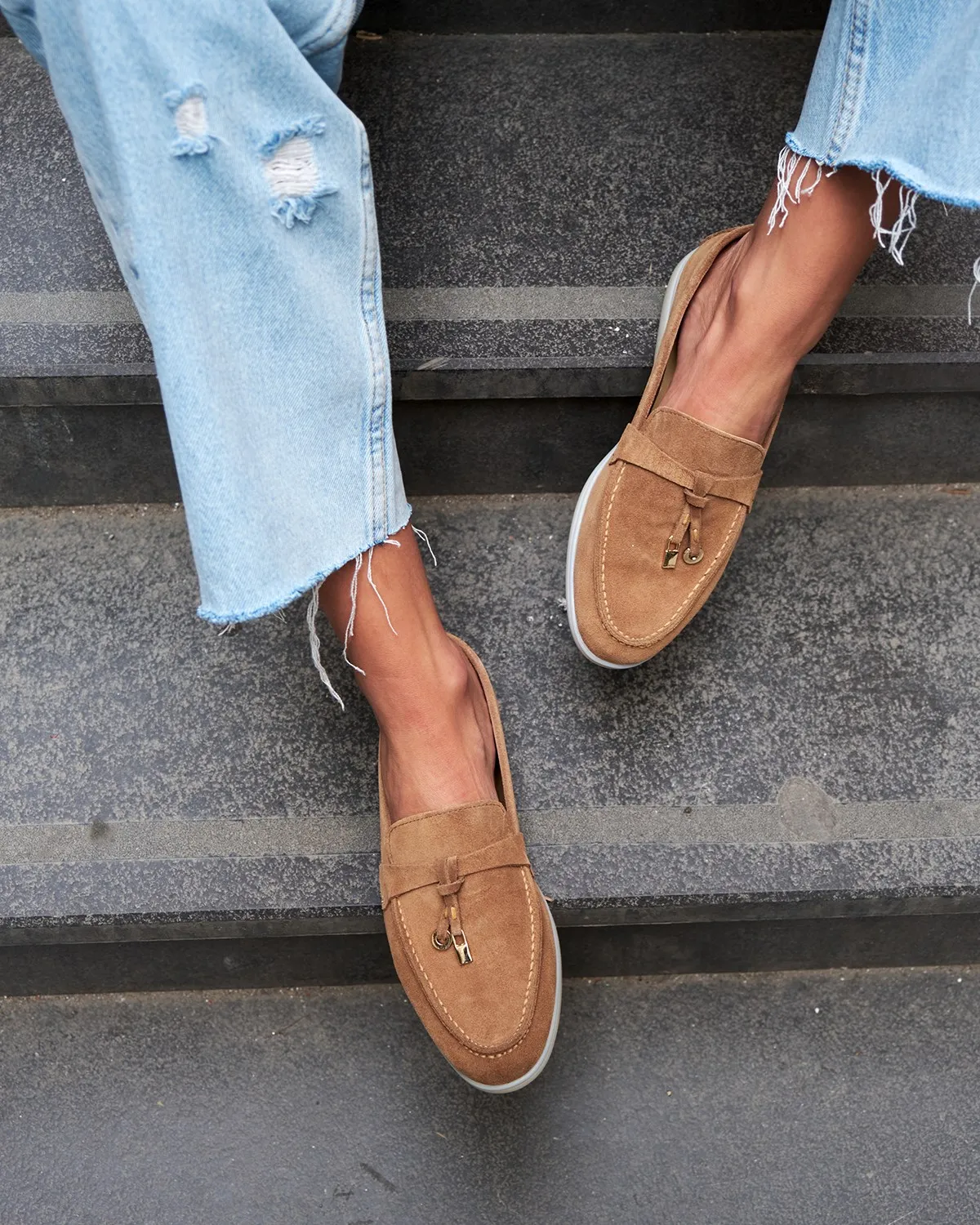 Jayma-mocasines de piel auténtica para mujer, suela plana suave, color Camel, negro, blanco, Beige - AliExpress